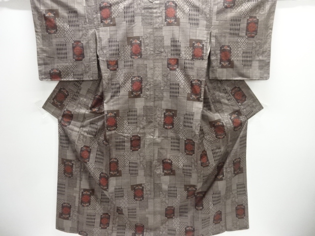 JAPANESE KIMONO / UNUSED / SILK / DORO OSHIMA TSUMUGI / WOVEN SHIKISHI & FLORAL CREST & SARASA